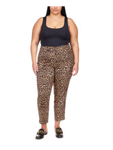 Michael Kors Womens Beige Zippered Slitted Hook and Bar Faux Pockets Animal Print High Waist Pants Plus 20W